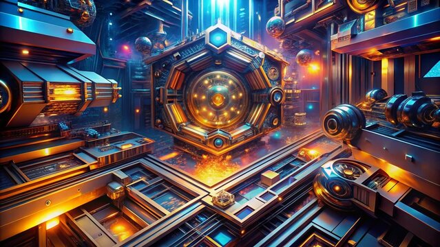 Abstract circuit board technology, featuring a digital electronic motherboard with a CPU chip and network data