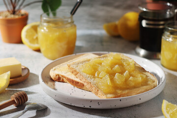 Sandwiches with lemon marmalade served on the table