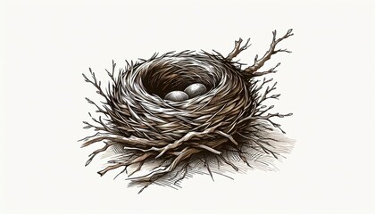 Detailed Bird Nest Illustration with Eggs