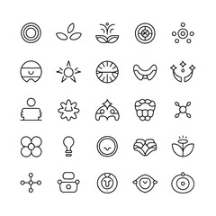 Fototapeta premium Thirty Six Black Line Icons Set Abstract Symbols Collection Simple Geometric Shapes Floral Elements Design Elements for Branding
