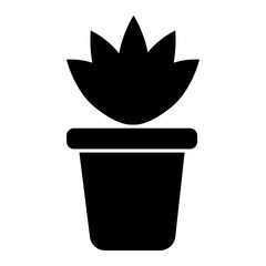 Potted Plant Icon – Minimalist Black and White Houseplant Design.