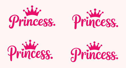 Pink princess text with crown isolated on white background © Mobasshara