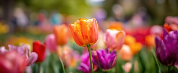 The Beautiful Orange Tulip Among a Colorful Floral Wonderland