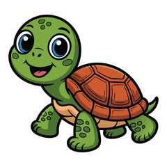Fototapeta premium A Funny Cute Cartoon turtle walking with face fulk of smile