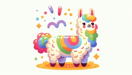 Obraz premium Rainbow Llama Pixel Art Illustration