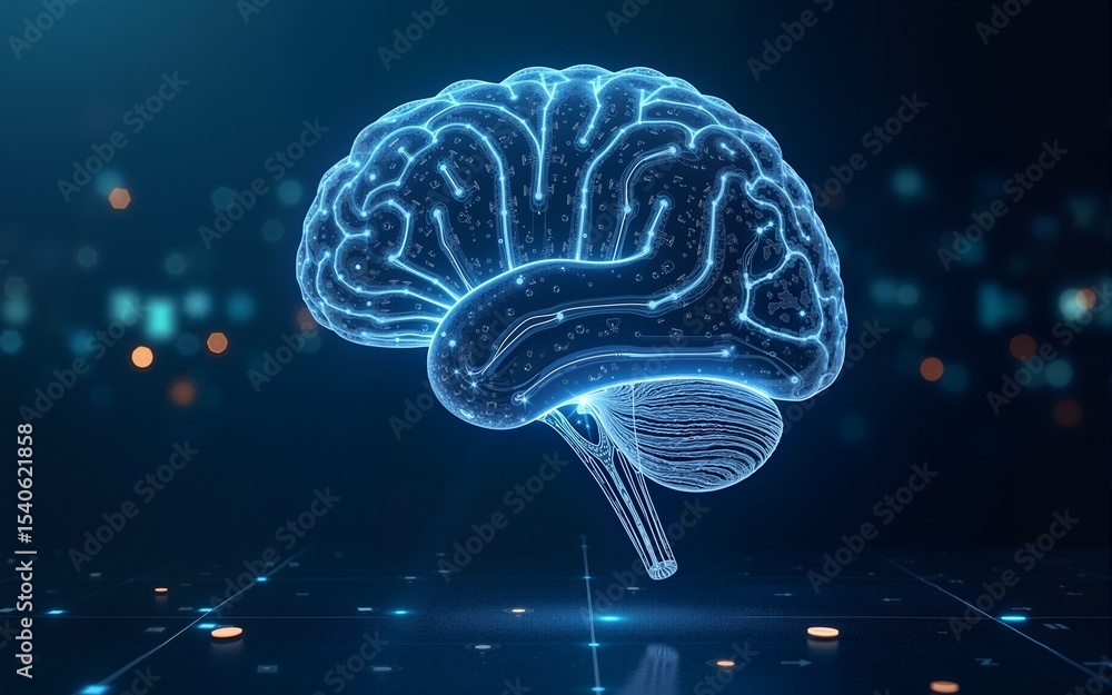 Fototapete machine learning , artificial intelligence , ai , deep learning and future concept. wireframe brain 