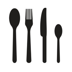 Set different fork, spoon and knife icons sign. Silverware icons. Logotype menu. Menu symbol. Black silverware icon. Vector illustration.