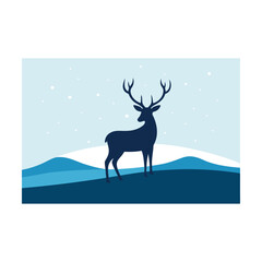 A Silhouette of a Majestic Deer Standing Proudly on Snowy Hills Under a Lightly Snowing Sky Depicts a Winter Wonderland
