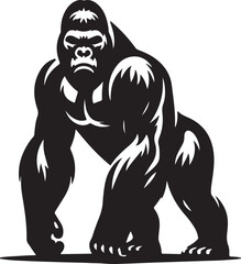 Obraz premium Illustration of a muscular gorilla standing on all fours in black and white vector art design style