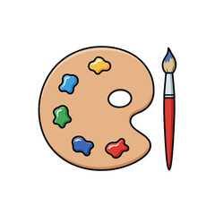 Painter palette and paint brush. icon vector on white background. 