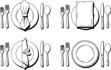 Proper Table Setting Guide Black and White Illustrations