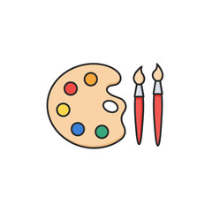 Painter palette and paint brush. icon vector on white background. 