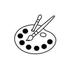 Painter palette and paint brush. icon vector on white background. 