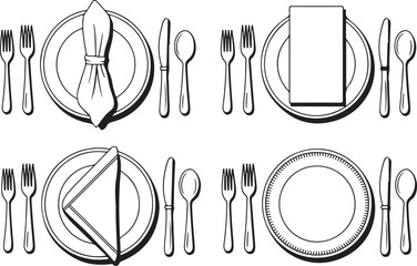 Proper Table Setting Guide Black and White Illustrations