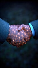Two hands shaking, digital network connection