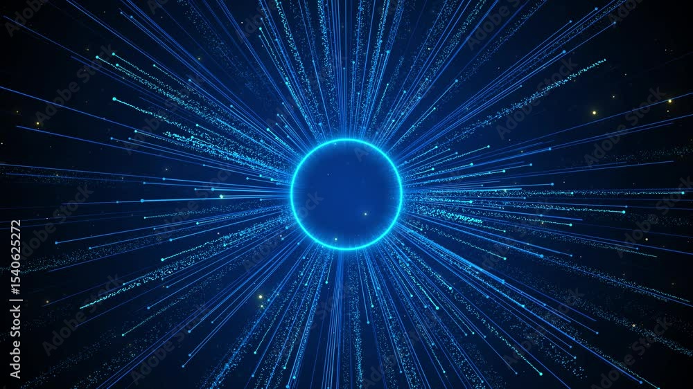 Poster futuristic abstract energy sphere connecting particles light rays blue automation software technolog