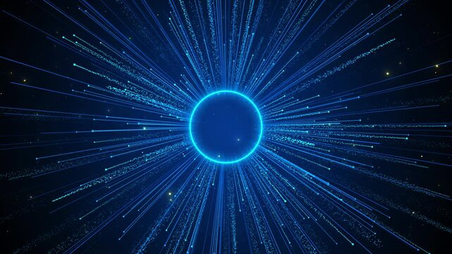 Futuristic Abstract Energy Sphere Connecting Particles Light Rays Blue Automation Software Technology Process System. Internet cyberspace innovation. HUD circle interfaces hi-tec, science, technology