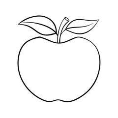 apple line art icon with leaves on a white background