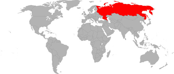 Russia Highlighted on World Map