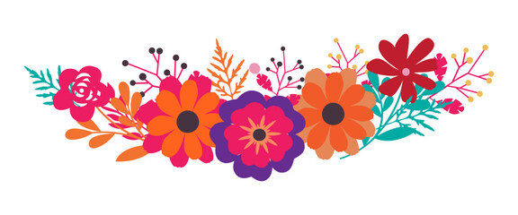 Colorful flower elements vector. seamless border of colorful spring garden flowers.