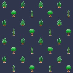 Seamless watercolor pattern with cute seaweed on a dark blue background – underwater ocean illustration for kids‬