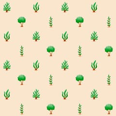 Seamless watercolor pattern with cute seaweed on a beige background – underwater ocean illustration for kids‬