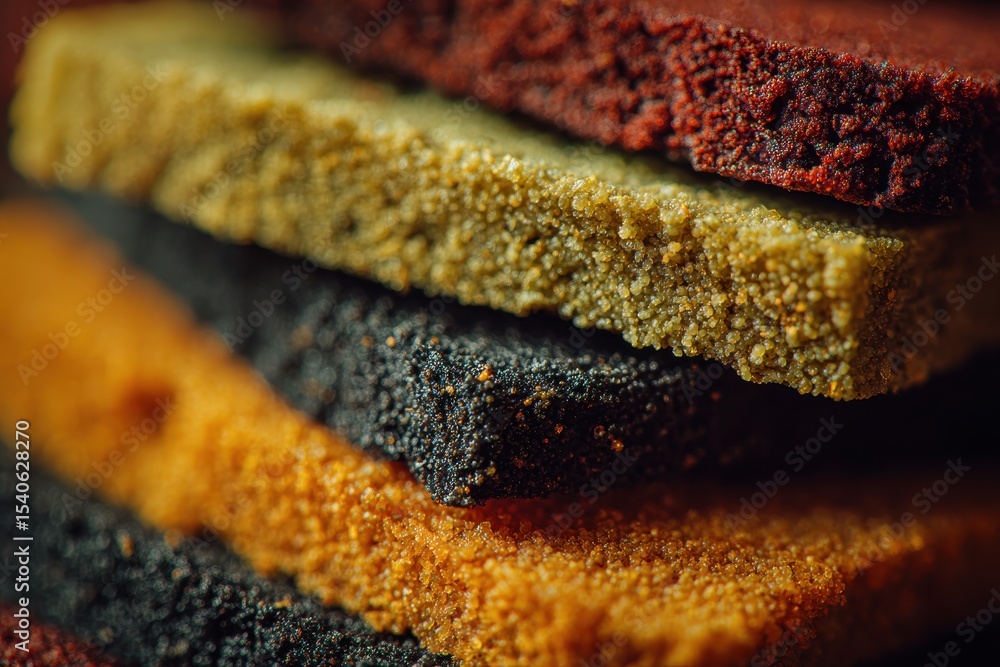 Poster close-up view of a vibrant stack of colorful mineral blocks featuring intricate textures and diverse