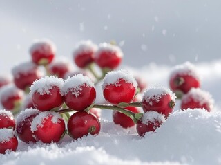 Red lingonberries under the first snow