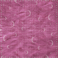 Pink grunge textured background with geometric lines, circular patterns, and subtle distressed folds, ideal for scrapbook pages, retro designs, invitations, posters, and creative graphic projects.