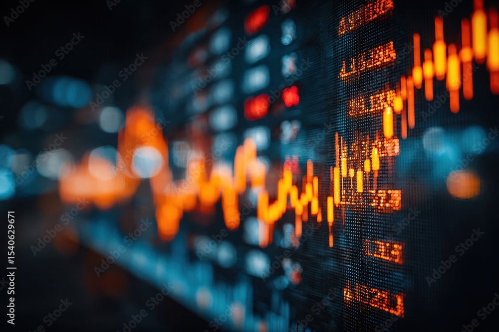 Poster an abstract close-up of a stock market data chart on a digital display screen, showcasing financial 
