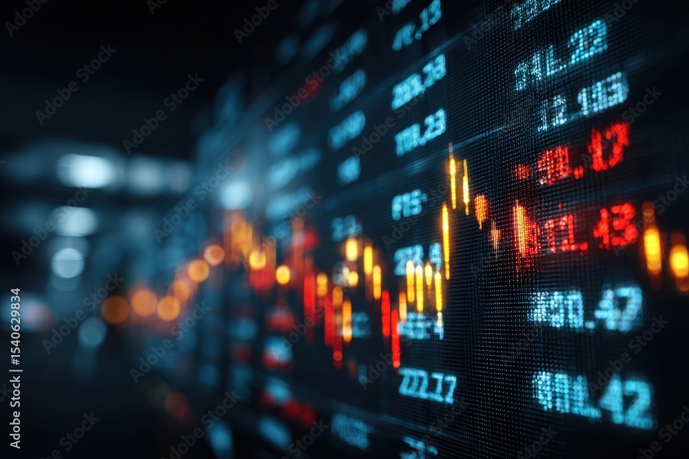 Aufkleber dynamic stock market data with fluctuating charts and figures displayed on an electronic screen, sho