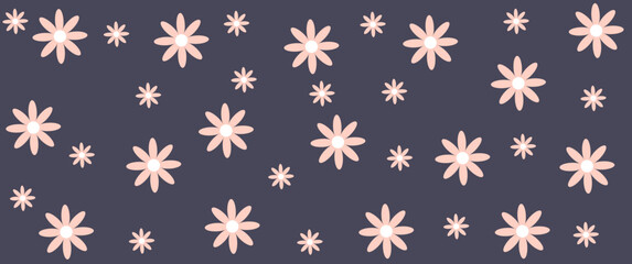 Daisy flowers, Cute camomile, Kids logo design with daisies vector set. Illustration floral flower, bloom camomile. Hippie 60s, 70s style.