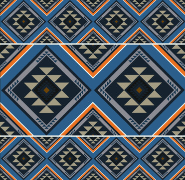 Geometric Thai Ikat Pattern &ndash; Blue & Orange Tribal Textile