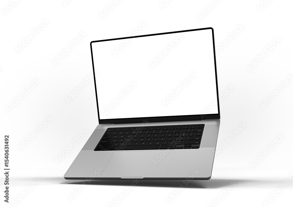 Fototapete A laptop with a blank screen floating at an angle against a transparent background, showcasing minimalist design and advanced technology. 3d render