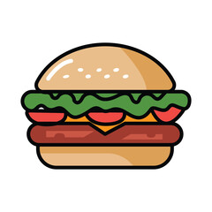 Flat Vector Burger Illustration Delicious Food Icon Design Fast Food Restaurant Menu Graphic Element