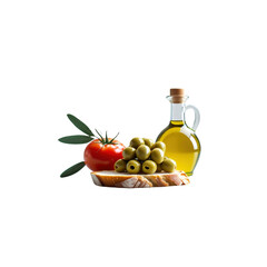 Mediterranean Diet Olive Oil, Olives, Tomato, and Bread