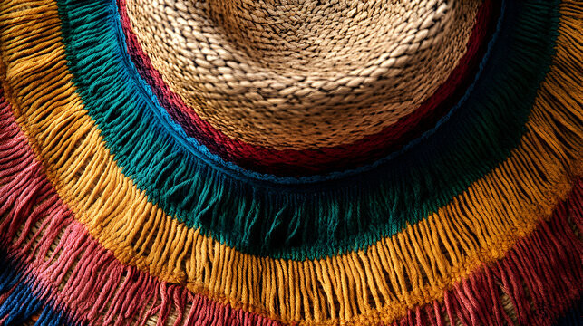 un sombrero de paja o de mimbre colorido y tradicional relajado y alegre gorro para taparse el sol y decorativo clasico