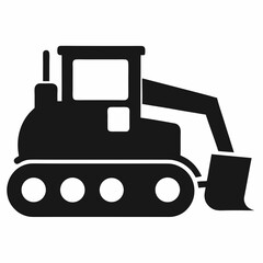 Simple Black and White Vector Illustration of a Bulldozer Icon