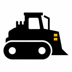 Bulldozer Icon Construction Vehicle Heavy Equipment Black Silhouette with Yellow Lights