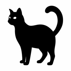 Elegant Black Cat Silhouette with Glowing Eyes and Upright Tail