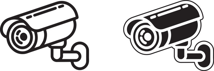 Security camera icon set line art and solid