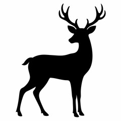 Elegant Deer Silhouette with Antlers Standing Proudly on a White Background