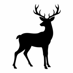 Elegant deer silhouette with antlers standing gracefully on a white background