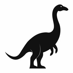 Black silhouette of Gallimimus dinosaur prehistoric animal isolated on white background