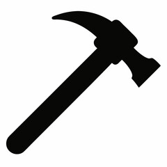 Black silhouette of a claw hammer tool isolated on a white background