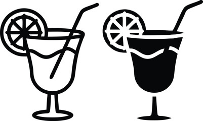 Minimalist Margarita Cocktail Glass Icon with Lime and Straw – Vector Line Drawing