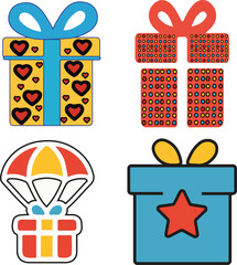 Colorful Gift Box Icon Set – 4 Unique Decorative Present