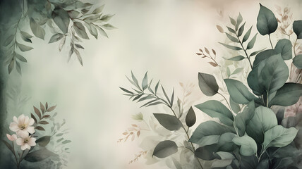 Elegant watercolor design with floral and botanical accents placed on the left side. Moody tones with paper texture provide space for text or artwork in landscape orientation