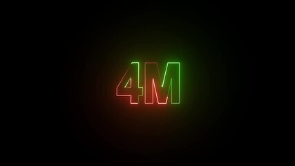4M million neon glowing text animation on black background.4M user goal celebration for four million social media friends, fans or subscribers.