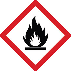 flammable warning sign icon, hazard fire symbol with red diamond border vector illustration